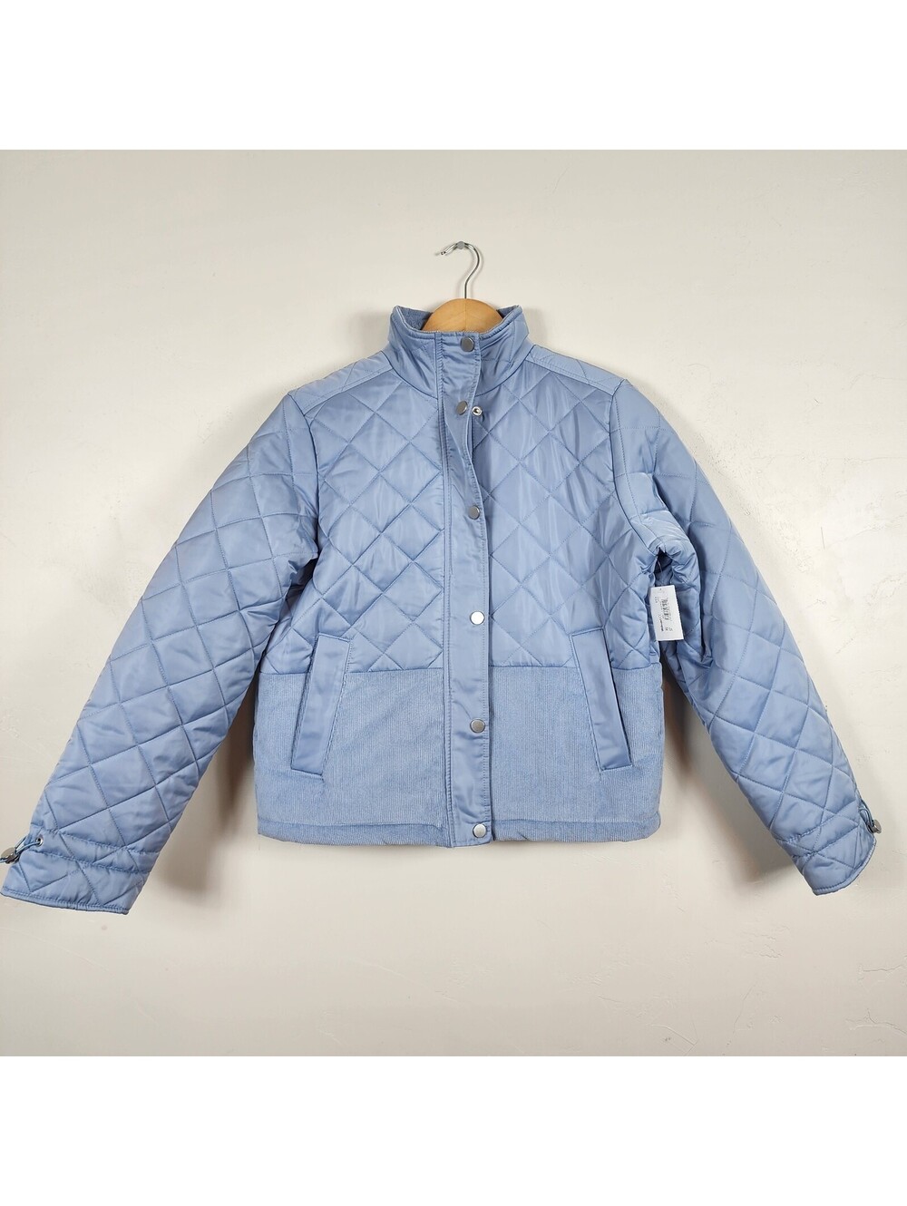 Time and Tru Womens Light Blue Quilted Puffer Jacket Corduroy Trim Small 4-6 NEW
